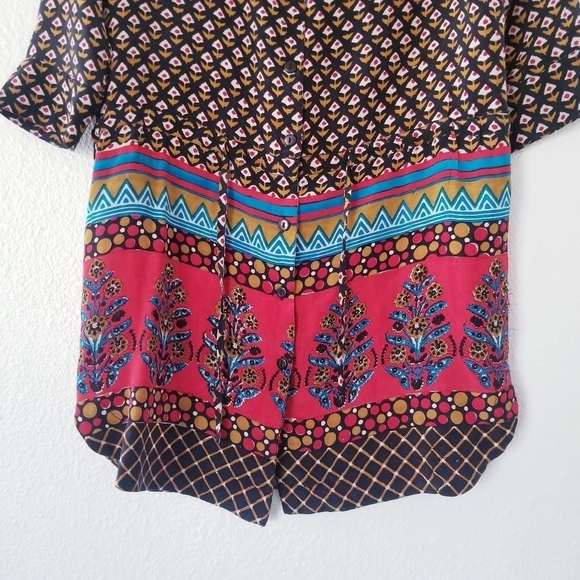 TOLANI Anthopologie Silk Bohemain Button Down Shirt Dress Tunic W Drawstring. - Picture 7 of 16